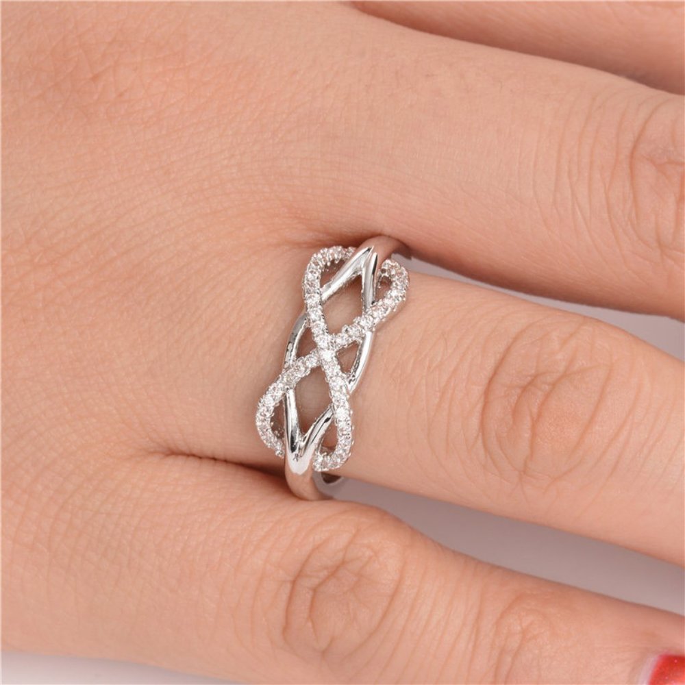 NEW Silver Diamond Infiity Cross Knot Ring